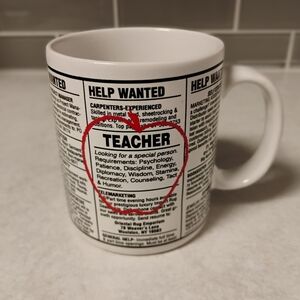vintage 80s teachers humor 'help wanted' COFFEE MUG cup grandpacore grandmacore